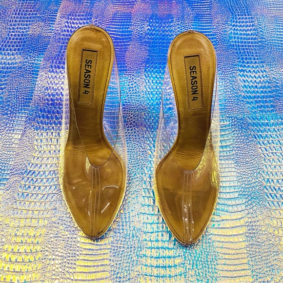 💕 YEEZY Season 4 PVC mule size 6 lucite wedge heel clear plastic slip on BARBIE - Picture 10 of 15